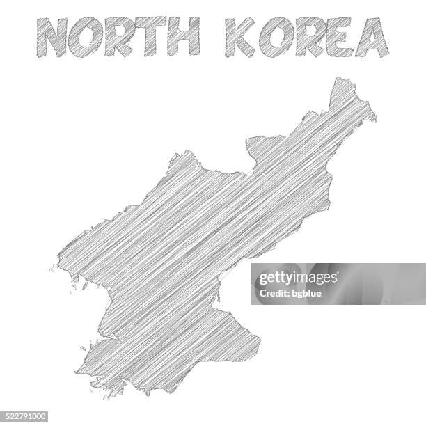 korea norden karte handgezeichnet auf weißem hintergrund - north korea stock-grafiken, -clipart, -cartoons und -symbole