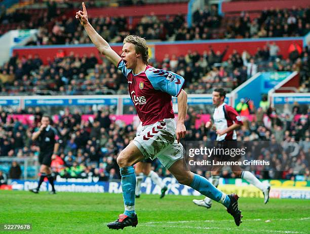 Martin Laursen of Villa celebrates scoring during the Barclays Premiership match between Aston Villa and Middlesbrough at Villa Park on March 5, 2005...