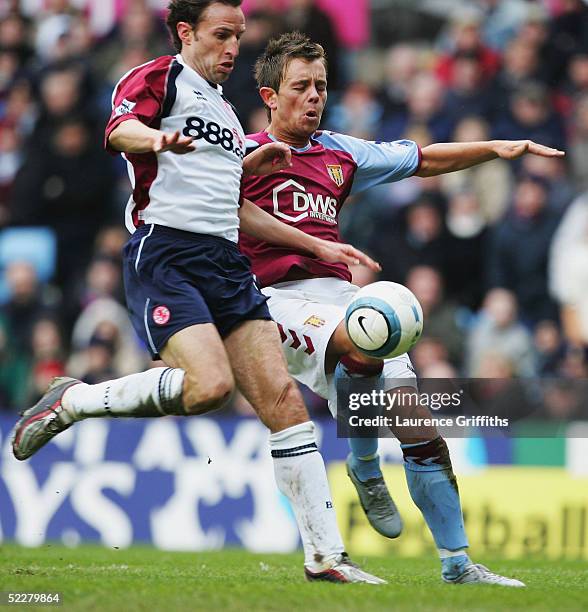 Lee Hendrie of Villa battles for the ball with Gareth Southgate of Boro during the Barclays Premiership match between Aston Villa and Middlesbrough...