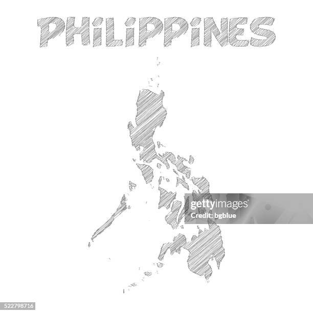 philippines map hand drawn on white background - philippine map drawing stock illustrations