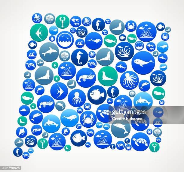 new mexico sea and marine life button pattern - state seal stock illustrations
