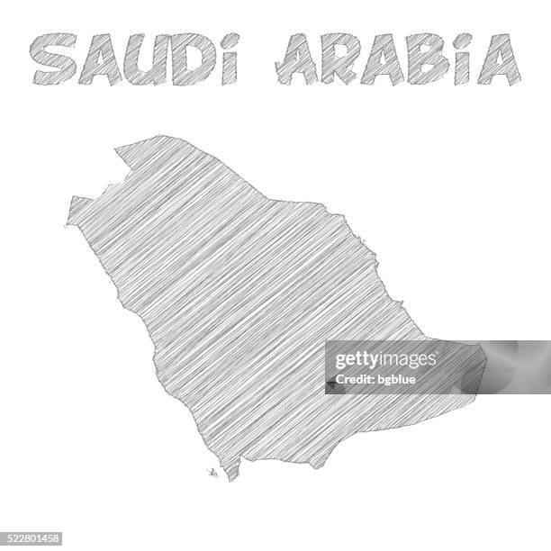 saudi arabia map hand drawn on white background - scribble text white background stock illustrations
