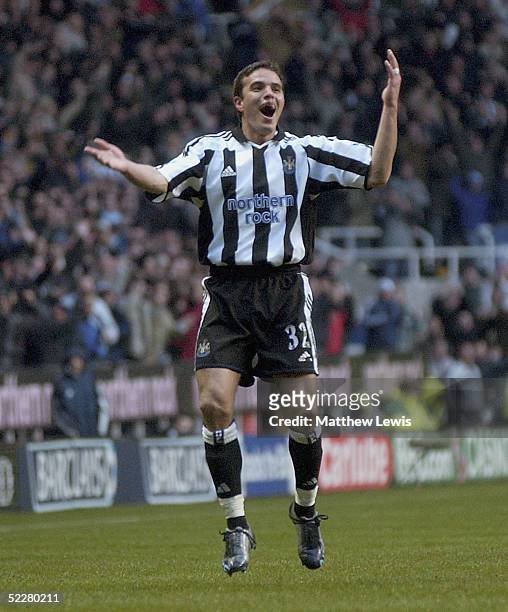 Laurent Robert of Newcastle celebrates scoring his goal during the Barclays Premiership match between Newcastle United and Liverpool at St James Park...