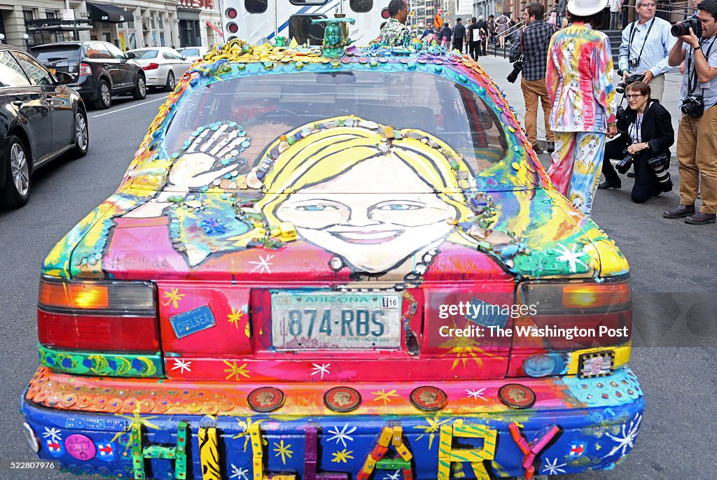 MANHATTAN, NY - APRIL 18: Artist Gretchen Baer stands near a ca