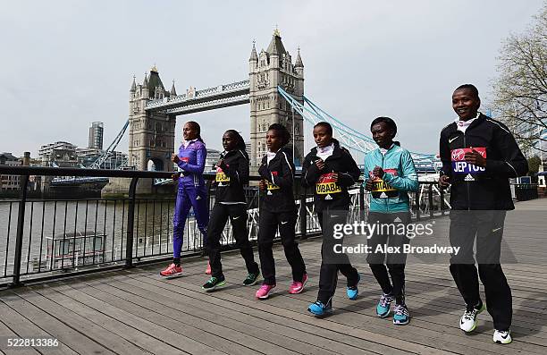 Elite women competitors Aselefech Mergia of Ethiopia, Florence Kiplagat of Kenya, Tigist Tufa of Ethiopia, Mare Dibaba of Ethiopia, Mary Keitany of...