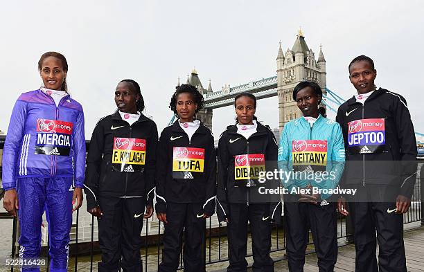 Elite women competitors Aselefech Mergia of Ethiopia, Florence Kiplagat of Kenya, Tigist Tufa of Ethiopia, Mare Dibaba of Ethiopia, Mary Keitany of...