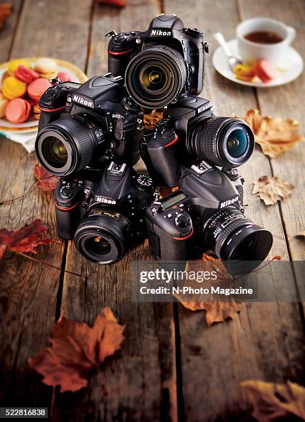 Selection of Nikon DSLR cameras, including D5500, D7200, D610, D750 and D810 models, taken on August 25, 2015.