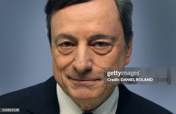 Mario Draghi, President of the European Central Bank arrives for a press conference following the meeting of the Governing Council at the ECB's...