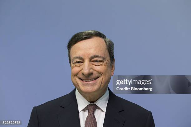 Mario Draghi, president of the European Central Bank , reacts during a news conference to announce the bank's interest rate decision at the ECB...