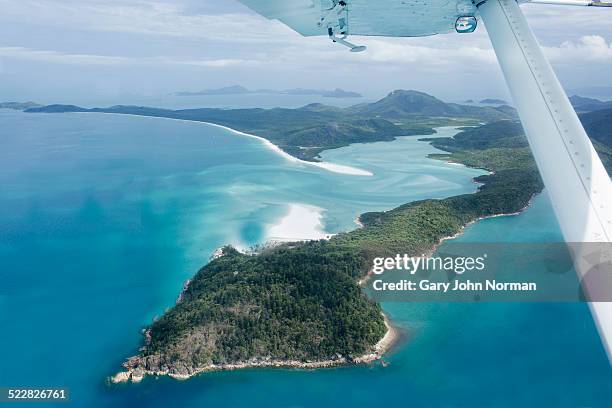 view from seaplane, barrenjoey head, australia - wasserflugzeug stock-fotos und bilder