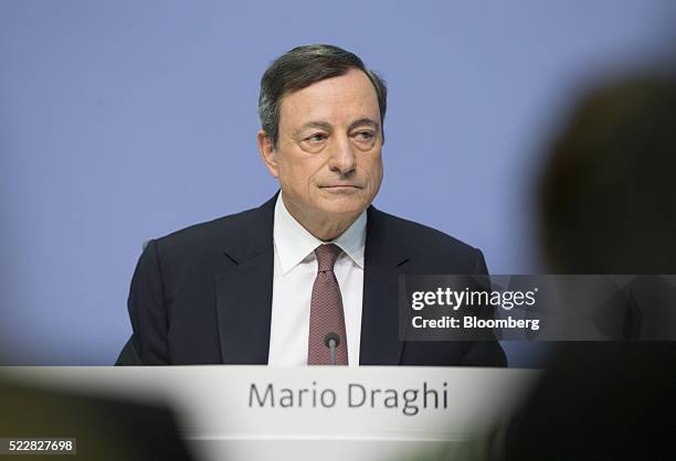 Mario Draghi, president of the European Central Bank , pauses during a news conference to announce the bank's interest rate decision at the ECB...