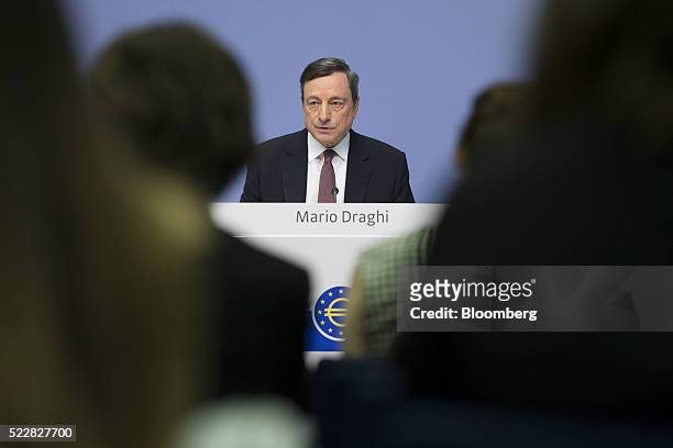 Mario Draghi, president of the European Central Bank , speaks during a news conference to announce the bank's interest rate decision at the ECB...