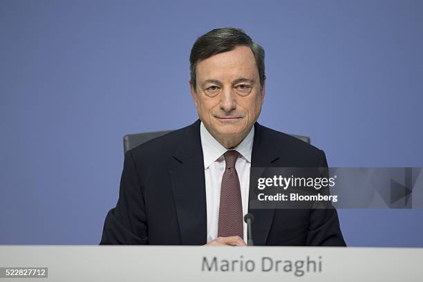 Mario Draghi, president of the European Central Bank , looks on during a news conference to announce the bank's interest rate decision at the ECB...