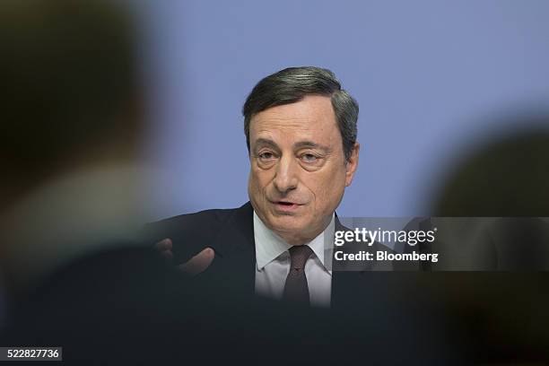 Mario Draghi, president of the European Central Bank , speaks during a news conference to announce the bank's interest rate decision at the ECB...