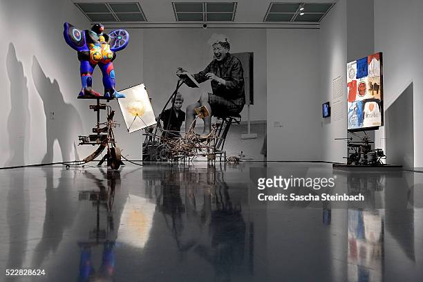 Art works of Jean Tinguely are seen prior to the 'Jean Tinguely. Super Meta Maxi' exhibition at Museum Kunstpalast on April 21, 2016 in Duesseldorf,...