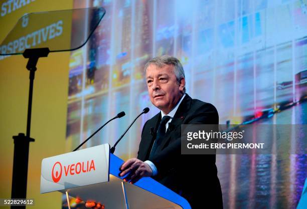 Antoine Frerot, CEO of French international water and utilities group Veolia Environnement, speaks during the group's general meeting in Paris on...