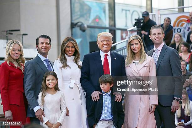 Republican presidential candidate Donald Trump stands with his wife Melania Trump and from right: Eric Trump, Ivanka Trump, Donald Trump Jr. And...