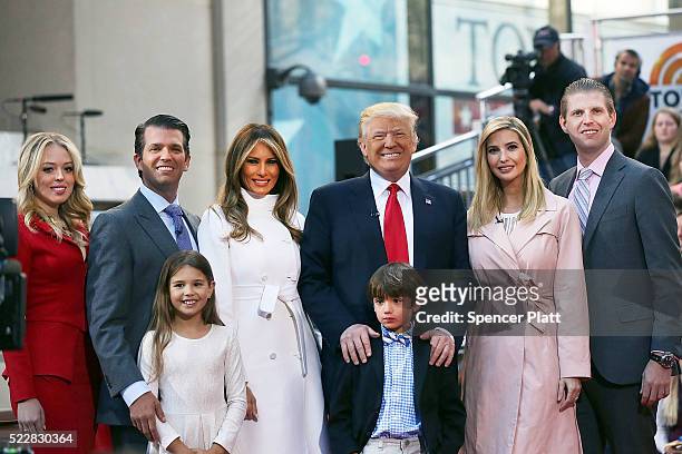 Republican presidential candidate Donald Trump stands with his wife Melania Trump and from right: Eric Trump, Ivanka Trump, Donald Trump Jr. And...