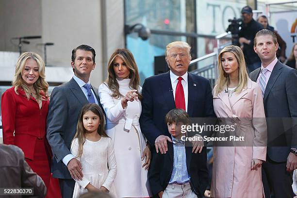 Republican presidential candidate Donald Trump stands with his wife Melania Trump and from right: Eric Trump, Ivanka Trump, Donald Trump Jr. And...