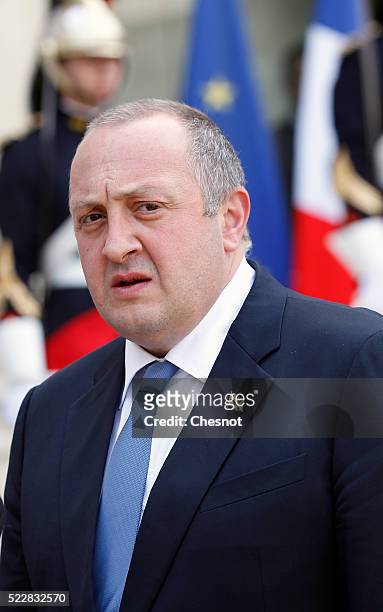 Georgian President Giorgi Margvelashvili makes a statement to the media after his meeting with French President Francois Hollande at the Elysee...
