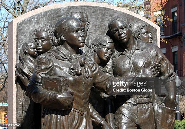 Detail of the Harriet Ross Tubman memorial in Harriet Tubman Park on Columbus Ave. In the South End of Boston, Mass. April 20, 2016.