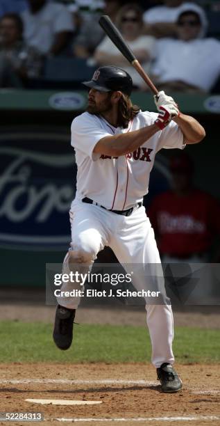Center fielder Johnny Damon of the Boston Red Sox gets ready to swing against the Philadelphia Phillies on March 6, 2005 at Wilbur "Billy" Smith...