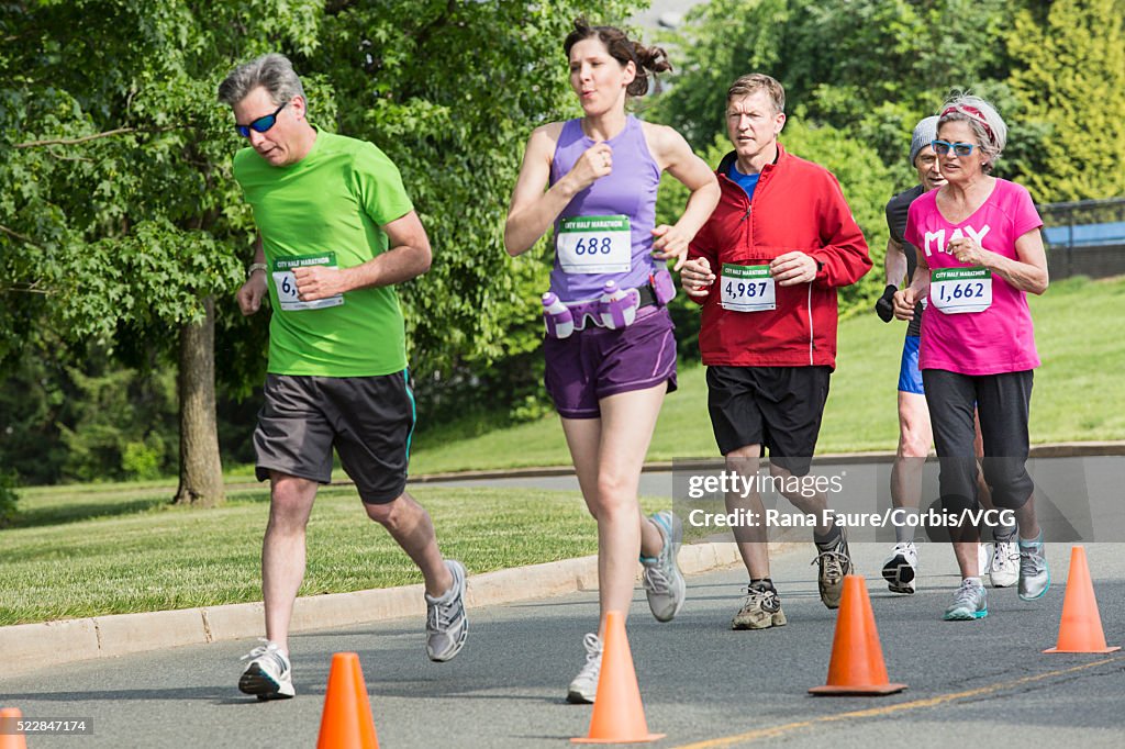 People running in road race