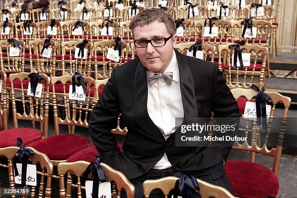 Albert Elbaz, the designer, is seen backstage at the Lanvin fashion show as part of Paris Fashion Week Ready To Wear Autumm/Winter 2006 on March 6,...