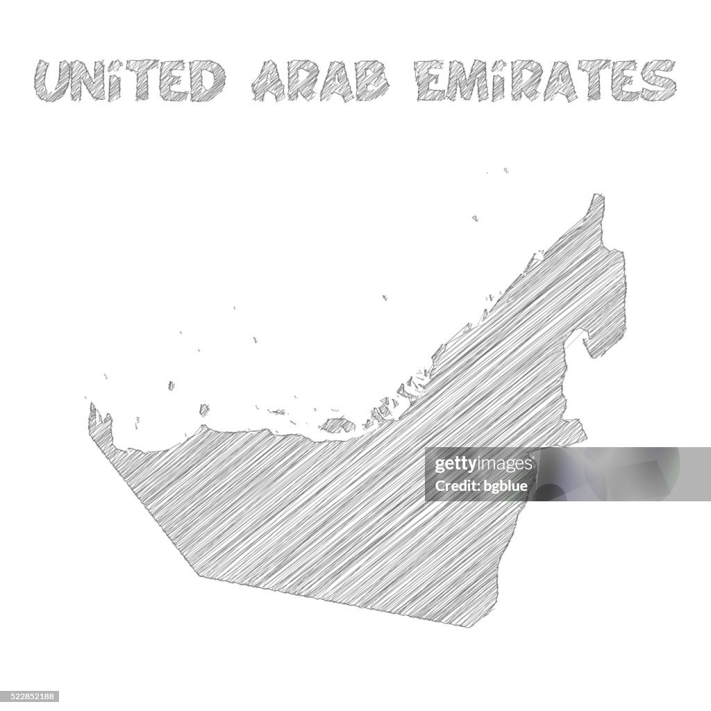 United Arab Emirates map hand drawn on white background