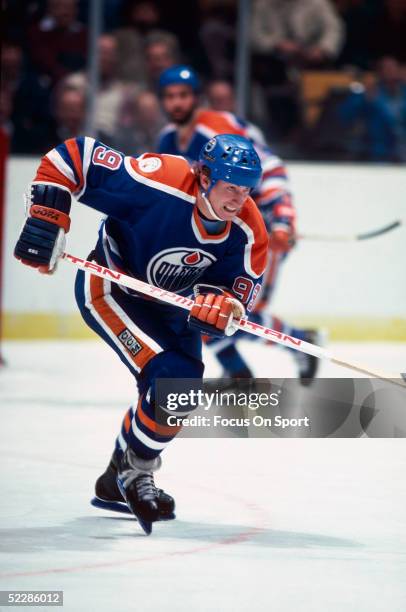 Edmonton Oilers' center Wayne Gretzky skates circa 1980's NHL game.