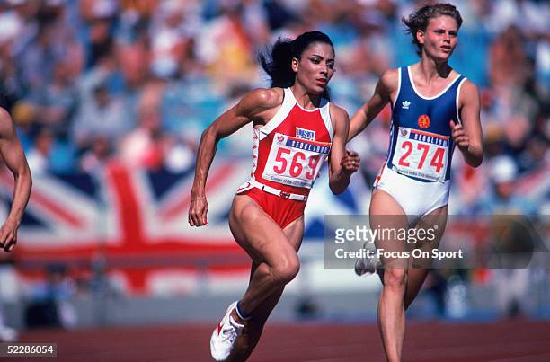 Florence Griffith Joyner competes in the women's track events during the 1988 Summer Olympics XXIV games in Seoul.