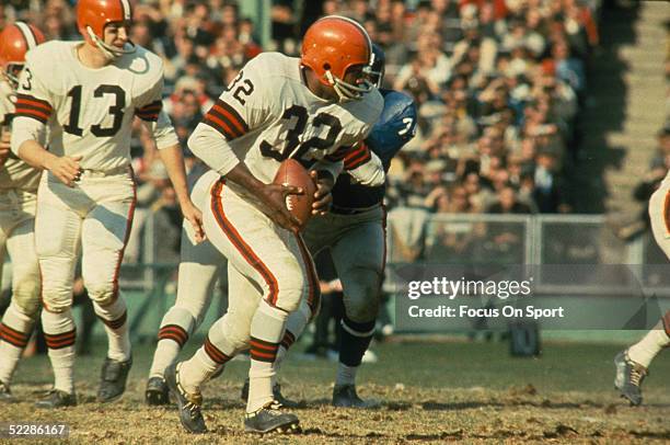 Cleveland Browns running back Jim Brown runs with the ball. Jim Brown played for the Browns from 1957-1965.