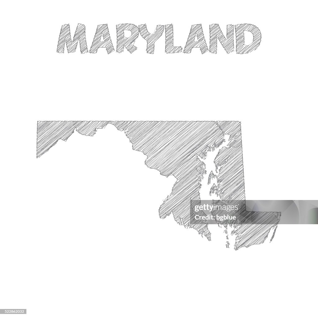 Maryland map hand drawn on white background