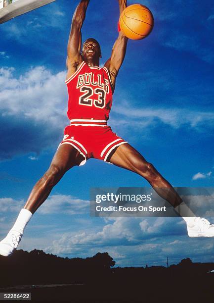 Chicago Bulls' center Michael Jordan for an action portrait circa 1985.