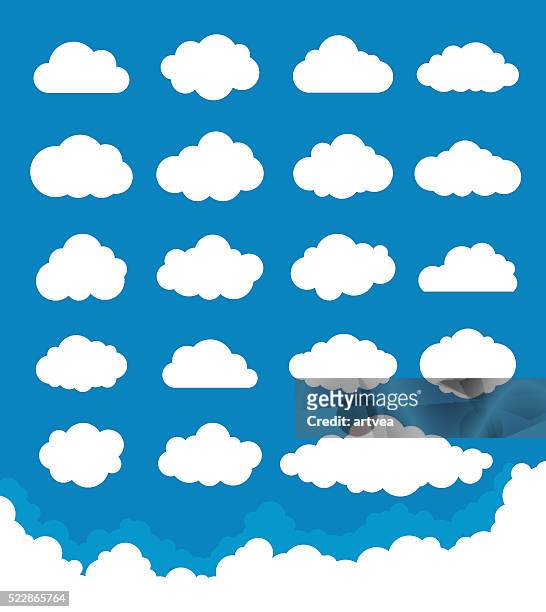 illustrazioni stock, clip art, cartoni animati e icone di tendenza di set di nuvole - panorama di nuvole