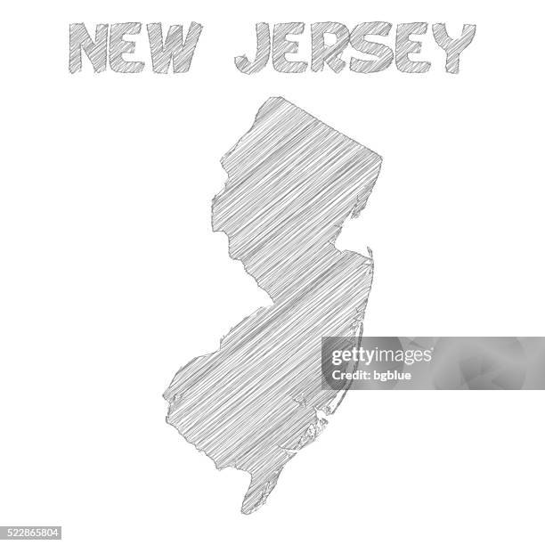 new jersey map hand drawn on white background - white jersey stock illustrations