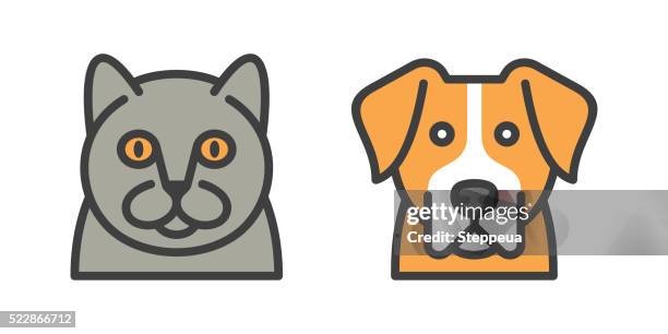 ilustraciones, imágenes clip art, dibujos animados e iconos de stock de iconos de perro y gato - cabeza de animal