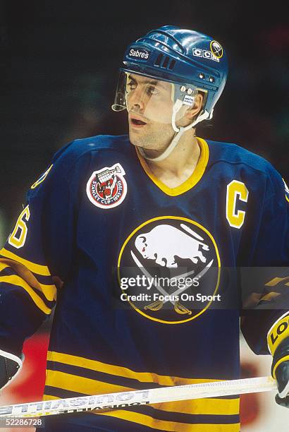 The Buffalo Sabres' captain Pat Lafontaine skates on the ice during a game against the New Jersey Devils at the Meadowlands Arena circa the 1993-94...