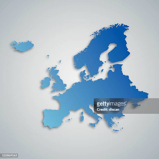 blaue europa karte - europa karte stock-grafiken, -clipart, -cartoons und -symbole