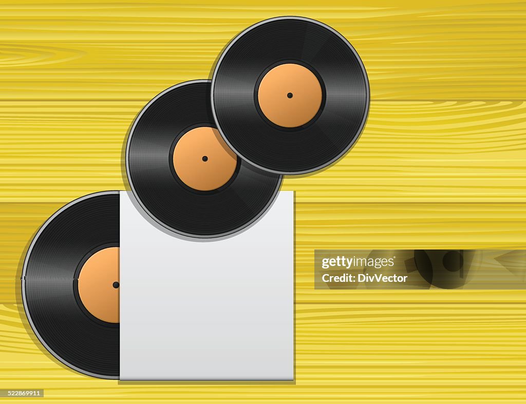 Vinyl records and covers on table