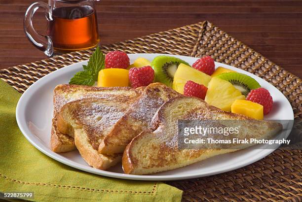 french toast and fruit -  firak stock pictures, royalty-free photos & images