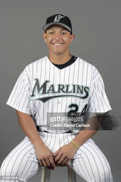 Miguel Cabrera of the Florida Marlins poses for a portrait during photo day at Roger Dean Stadium on February 26, 2005 in Jupiter, Florida.