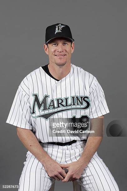 Jeff Conine of the Florida Marlins poses for a portrait during photo day at Roger Dean Stadium on February 26, 2005 in Jupiter, Florida.