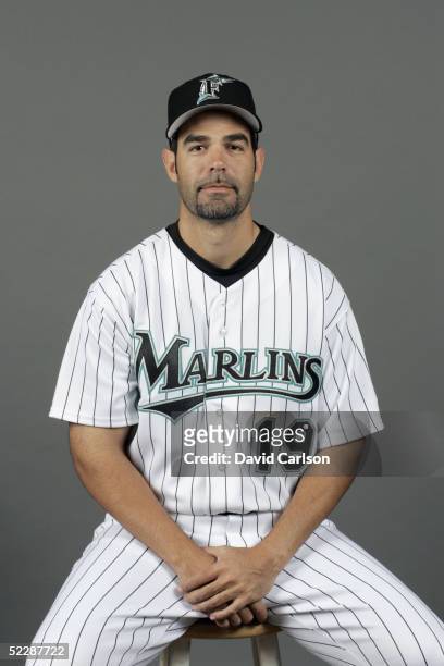 Mike Lowell of the Florida Marlins poses for a portrait during photo day at Roger Dean Stadium on February 26, 2005 in Jupiter, Florida.
