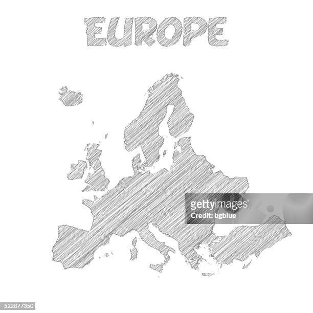 europe map hand drawn on white background - ballpoint pen stock illustrations