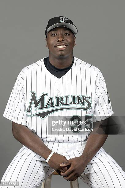 Dontrelle Willis of the Florida Marlins poses for a portrait during photo day at Roger Dean Stadium on February 26, 2005 in Jupiter, Florida.