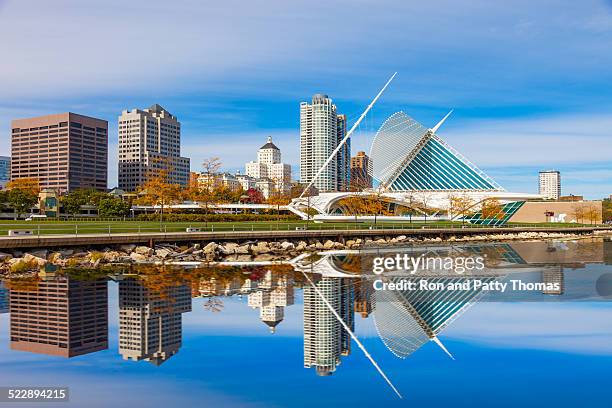 skyscrapers skyline of milwaukee and lake michigan, wi - v wisconsin stock pictures, royalty-free photos & images