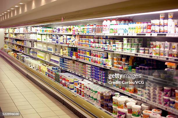 supermarket shelves - dairy aisle stock pictures, royalty-free photos & images