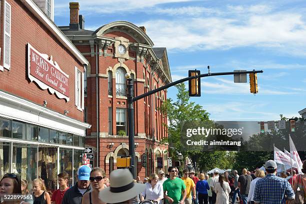main street in downtown doylestown with crowd - doylestown pa stock pictures, royalty-free photos & images