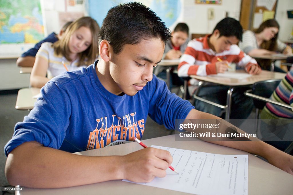 Eighth Grade Students Taking Test